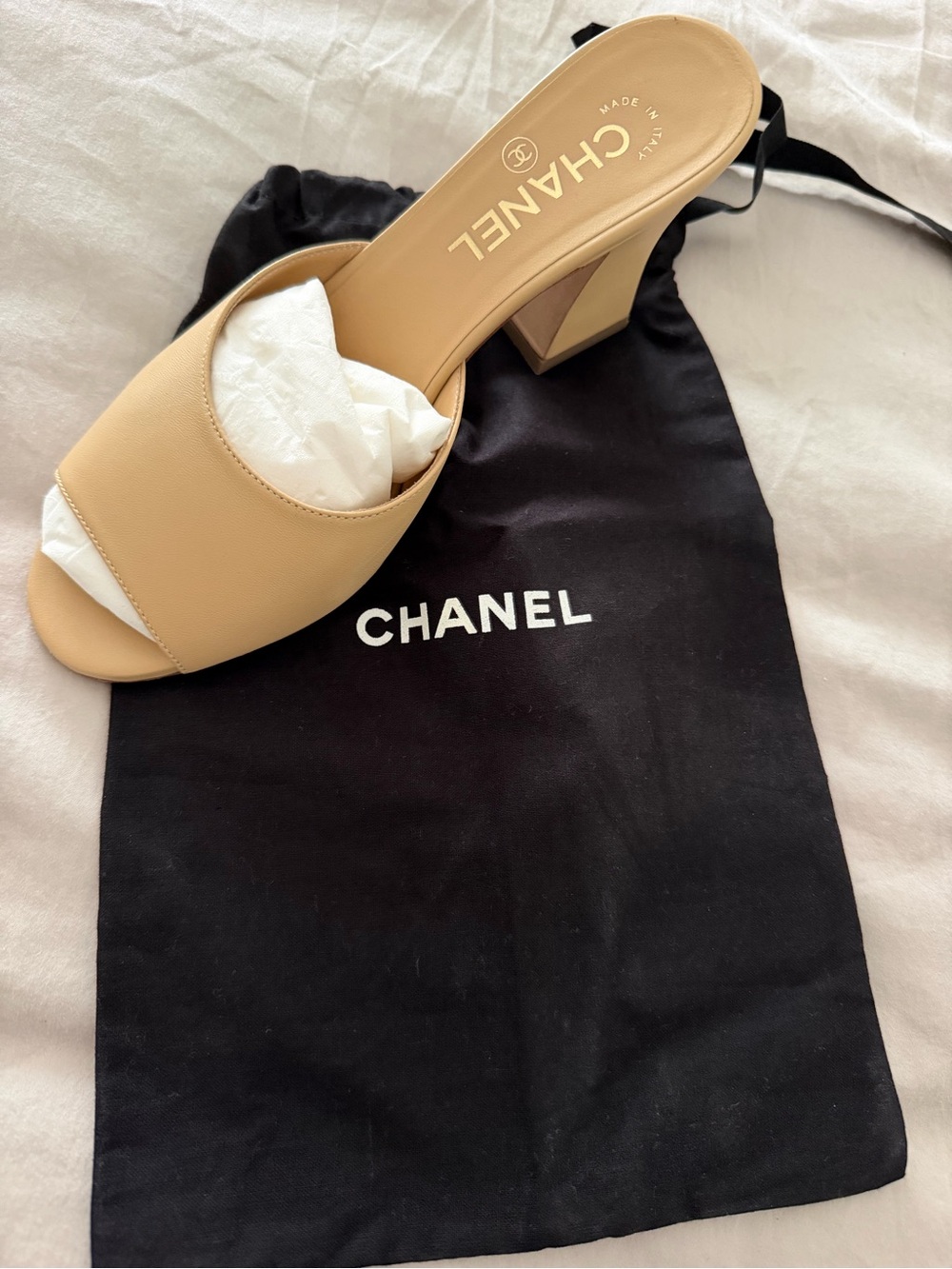 CHANEL Beige Open-Toe Slide Mules - Picture 13 of 13
